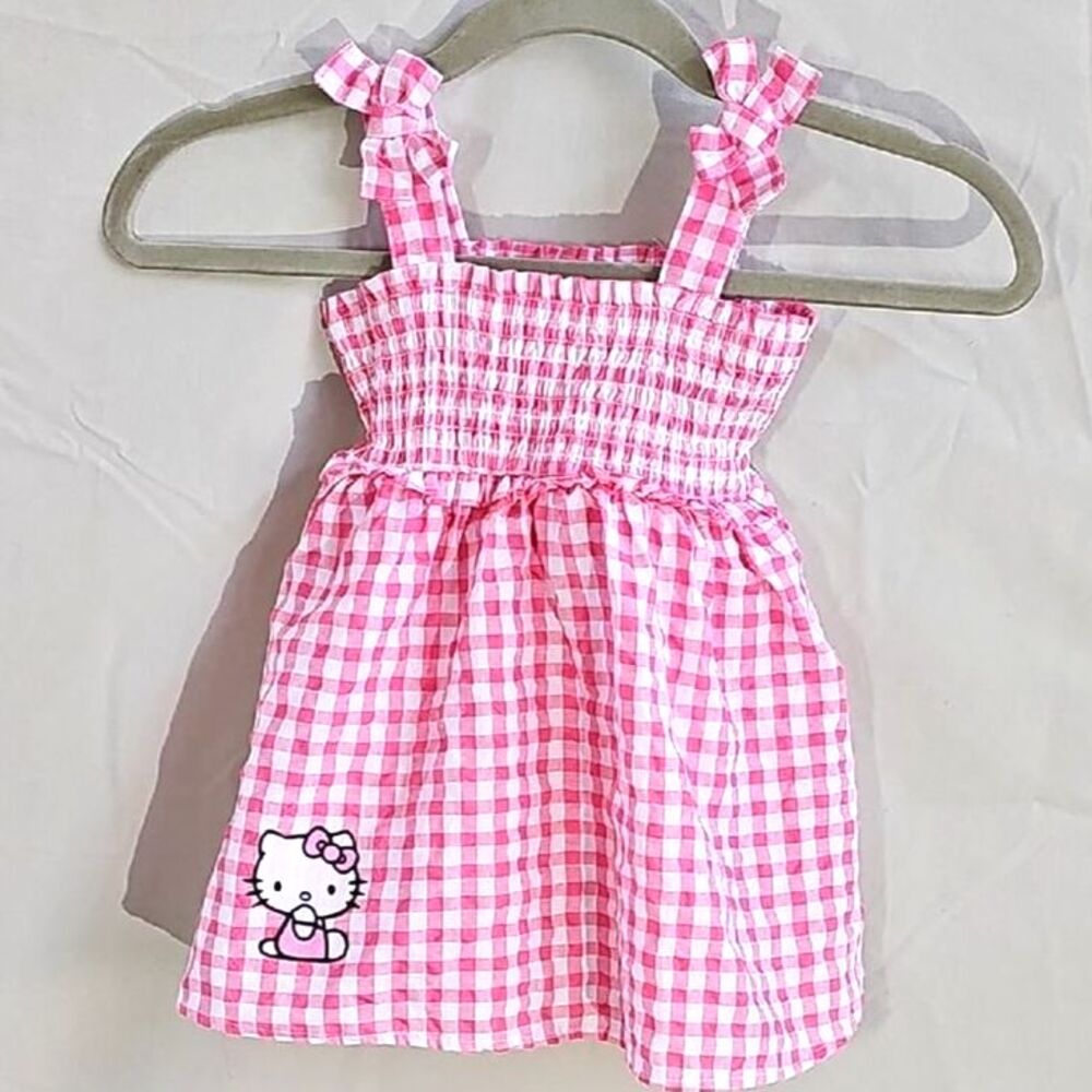 Counting Daisies Hello Kitty Embroidered Pink Gingham Smocked Sundress